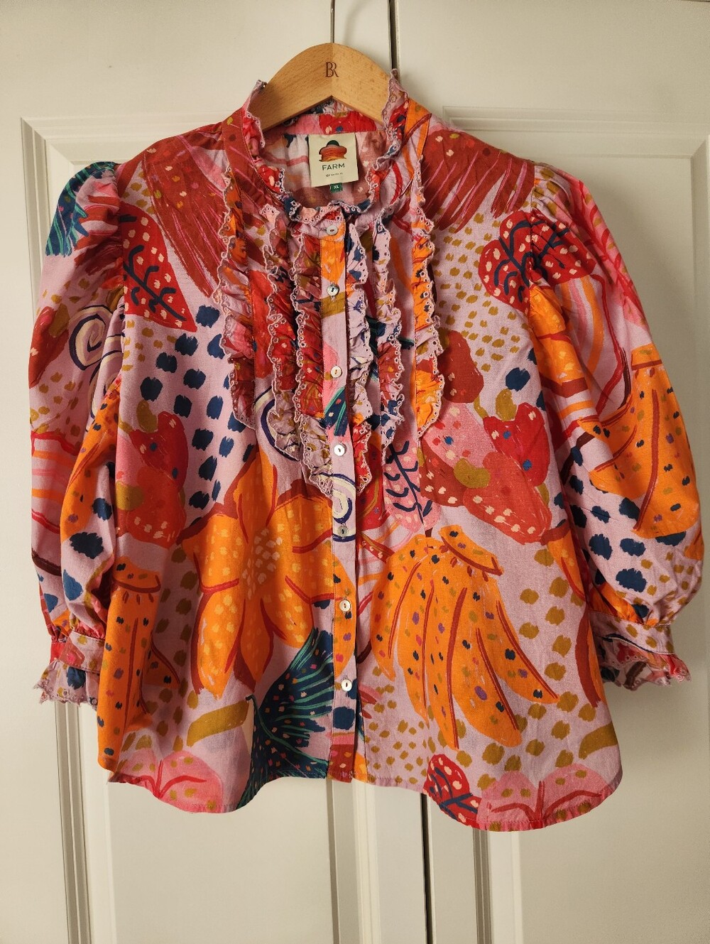 FARM Rio Multicolor Floral Ruffle Button Front Blouse XL